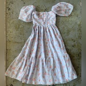 Abercrombie & Fitch Emerson Angel Sleeve Blue and Pink Midi Dress Size XS